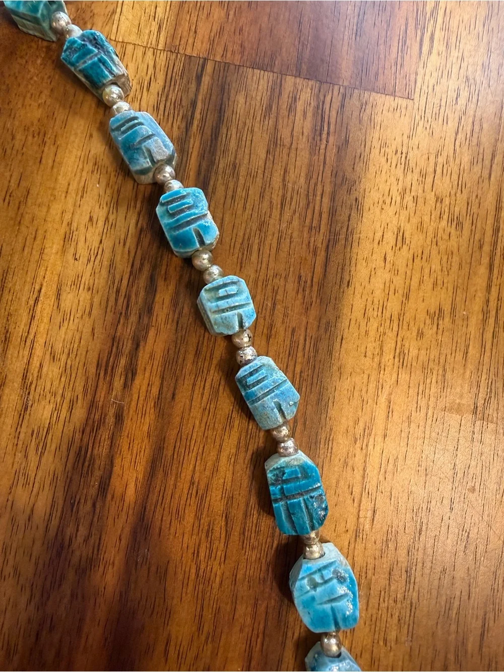 Turquoise Blue Scarab Amulet Bead Necklace Vintage Jewelry
